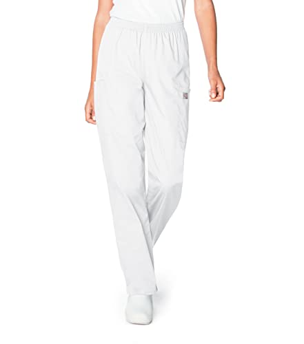 ScrubZone by Landau Women's Full Elastic Waist Cargo Pant, White, 3X-Large