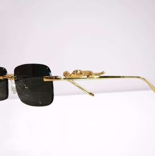 Image of Rimless Rectangle Sunglasses for Men & Women, Retro Frameless Metal Design with Leopard Print Arms, Colored UV Protection Lens, Lightweight Unisex Eyewear