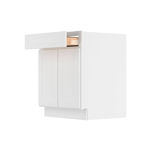 Image of Furinno Shaker Drawer Base Kitchen Cabinet with 2-Doors, Ready to Assemble, 24 D x 27 W x 34.5 H, White