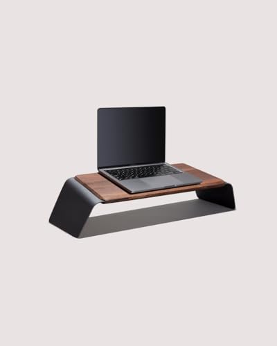 NOOE Laptop Stand Desk Top Table Holder, 10 Degree Angled, 46.5 x 22.5 in Working Space, American Walnut Wood, Aluminium, Anthracite Finish, NOOE_GFS01NEBKSS