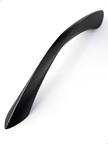 Image of Black Cabinet Pulls 5 Inch Arch Twisted Matte Black Handles Drawer Kitchen Cupboard Bathroom Dresser Cabinet Hardware Zinc Alloy 5 Pack