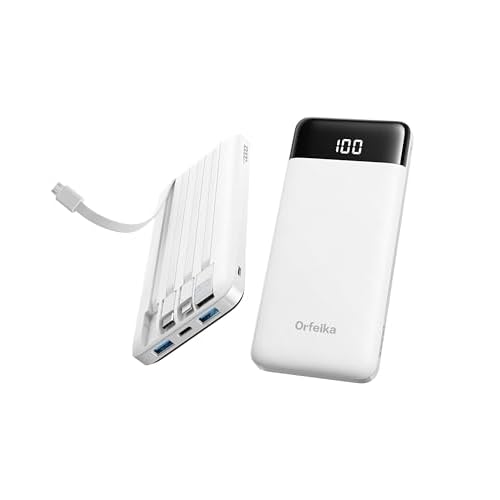 Portable Phone Charger, 10000mAh Portable Charger Power Bank with Built-in Cables, Travel Essential Battery Pack Compatible with iPhone, Samsung, Google, iPads, Tablets, etc