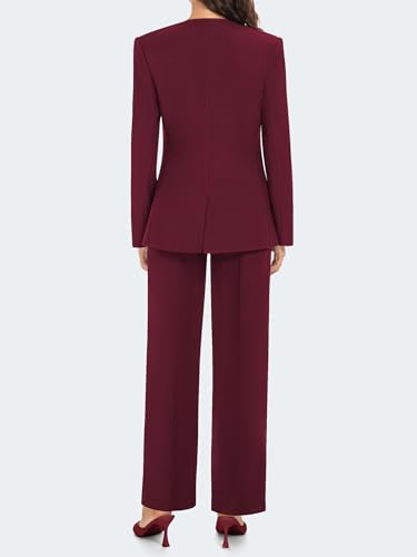 Women's 2 Piece Business Casual Outfits Collarless Blazer Jacket Wide Leg Work Pants Dressy Suit Set - Image 5