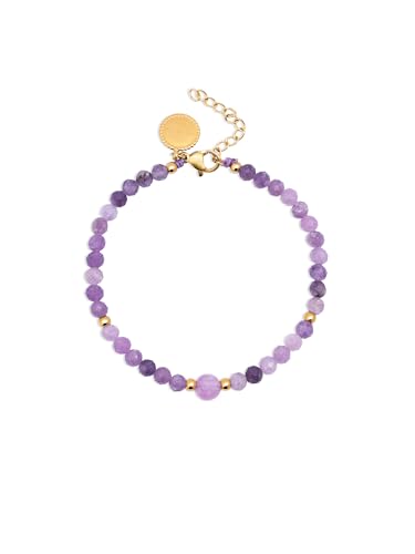 SINGULARU - Pulsera Amulet Amatista. Acero con Baño en Oro de 18 Kt y Piedra Natural. Joyas Para Mujer.