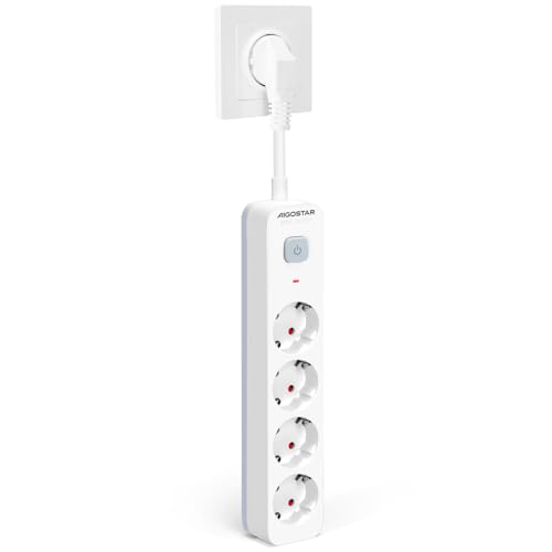 Aigostar Regleta Enchufe, Alargador Enchufe de 4 Tomas, Enchufe Multiple Regleta con Interruptor, Blanco