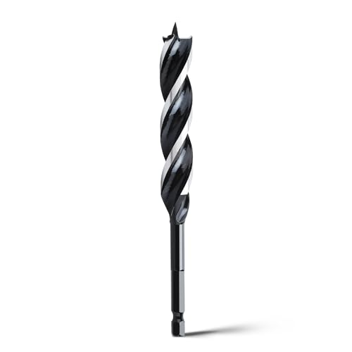 5/8 x 6 Auger Drill Bit for Soft and Hard Wood Plastic Drywall and Composite Materials - 1/4 Quick Change Hex Shank Tri Flute Wood Drill Bit