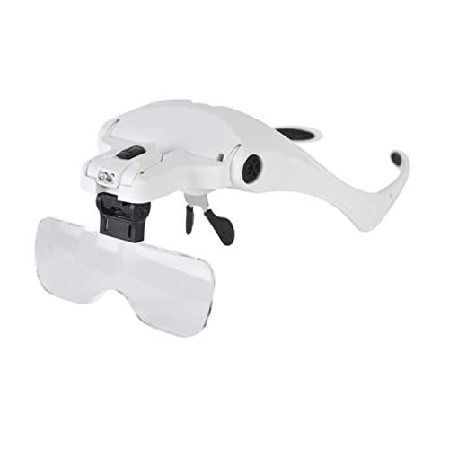 WRITWAA Interchangeable Lens Headband Magnifier with LED Light for Watch Repair and Jewelry Inspection Loupe Glasses Includes to Lenses for Low Light Conditions