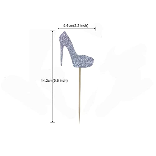 Morndew 24 Pcs Silver Glitter Heels Cupcake Toppers For Gender Reveal Party Baby Shower Birthday Party Decorations #TOP1