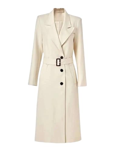 Disimlarl Abrigo largo de solapa para mujer, con un solo botonadura, para otoño, primavera, gabardina, color liso, ropa de abrigo maxi, crema, S