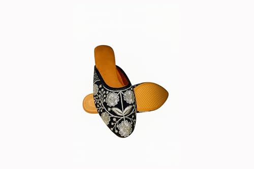 Image of Women's Velvet Embroidered Jutti | Traditional Ethnic Footwear with Floral Design | Comfortable Slip-On Flats