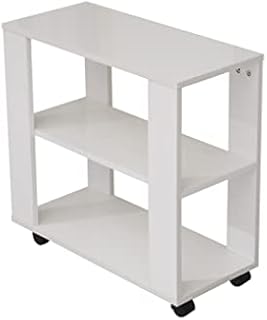 ALPHA Wooden High Gloss White or Black Side Tables End Table Small Coffee Table Sofa Table on Wheels Removable Storage Unit for Small Space Living Room Furniture (White High Gloss)