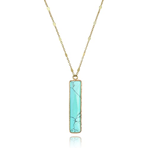 Collar con colgante de plata de ley 925 chapada en oro con barra turquesa verde simulada