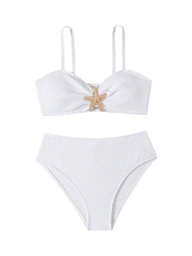 Image of RoseSeek Girl's 2 Piece Padded Bathing Suit Wireless Starfish Swimsuit Spaghetti Strap Vacation Beachwear Set
