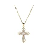 FANTIKAXW Collar vintage de cruz para mujer, temperamento de lujo ligero, joyería versátil con cadena de clavícula, joyería