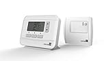 Center RF Wireless 7-Day 5/2 Day Programmable Room Thermostat White - Boiler Plus Compliant - Minimalistic and Modern design - Battery powered