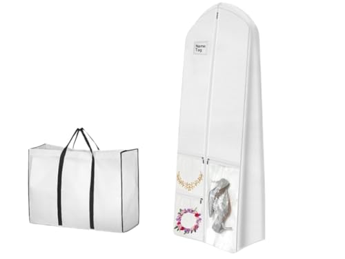 Abiyou Housse Robe de Mariée, Sac de Rangement pour Robé de Mariée, Robé de Mariée Housse Anti-Poussière, Sac à Vêtements Robé de Mariée, pour Robés...