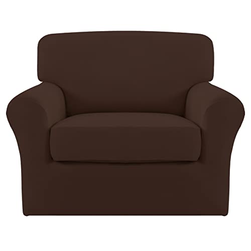Image of Easy-Going 2 Pieces Stretch Sofa Slipcover for Armchair Washable | Spandex Soft Fitted Sofa Couch Cover for Living Room Washable Furniture Protector with Bottom Kids Pet Coffee