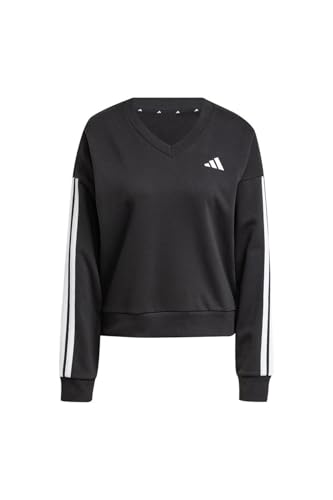 adidas Damen Essentials 3 Stripes French Terry V-Neck Sweatshirt, Black/White, M