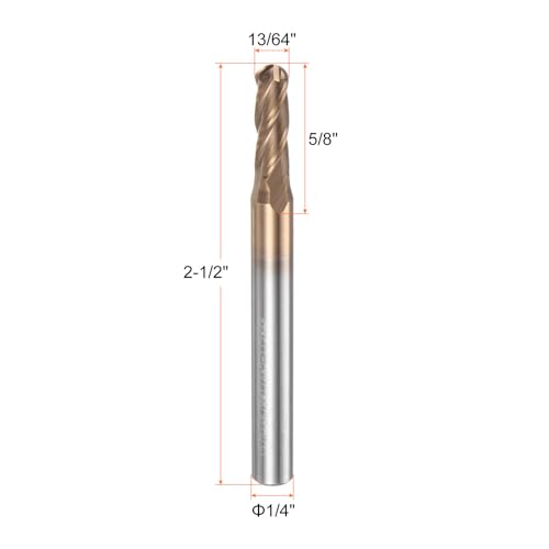 Image of HARFINGTON Ball Nose End Mill 4 Flute 13 /64 inch Diameter 1 /4 inch Shank Tungsten Carbide Spiral CNC Router Bits 5 /8 inch Cutting Length Single End Ball Cutting Tool for Carving Engraving Grinding