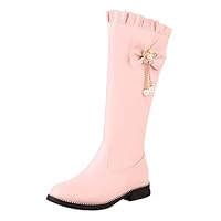 Generisch Women's Synthetic Elegant Casual Solid Side Zip Bow Pendant Knee-High Boots, Women's Wellington Boots, Ankle Boots Flat Women, Shoes Women's Spring, Ankle Boots Elegant, pink, 5 UK