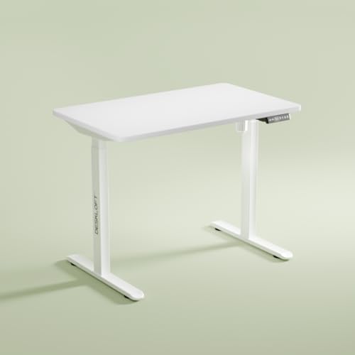 Image of Motorized Electric Standing Desk, Height Adjustable Sit Stand Workstation with Walnut Wood Grain Top, Ergonomic Computer Desk for Home & Office (White Frame & White Top, 1200 x 600 mm)