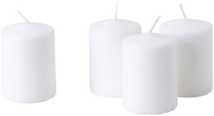 HEMSJÖ Unscented Block Candle, White, Pack of 4, Diameter: 6 cm Height: 8 cm Burning time: 15 hr.