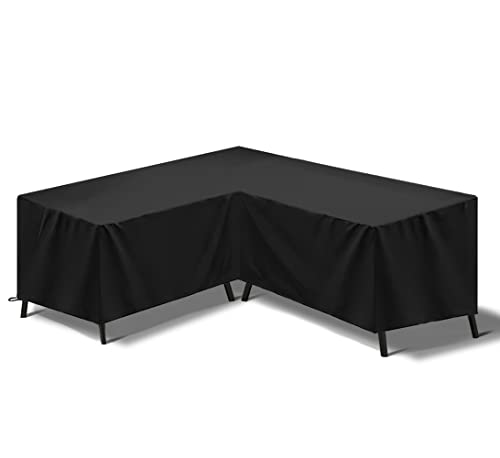 Ranikeer Housse Canapé d'angle de Jardin Étanche, Bâche de Protection Salon en Forme L Couverture en 420D Oxford Tissu pour Meuble Extérieur, 255x255x85-65/90cm