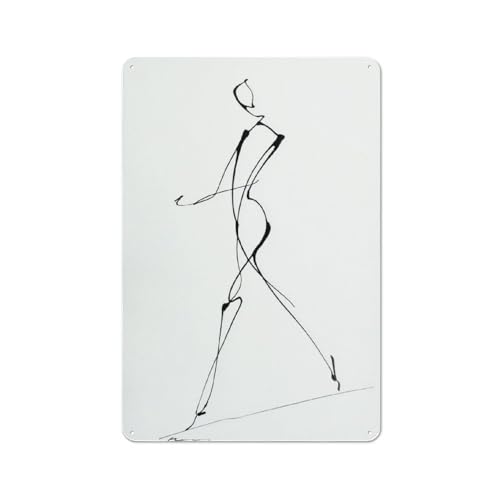 Letreros de metal de estaño minimalistas con dibujo de figura humana caminando, decoración de pared para bar, pub, club, cafetería, sala de campo, color blanco, 30 x 20 cm