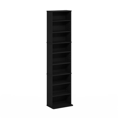 Image of Furinno Jaya DVD Shelf, 9-Shelf Tall Narrow CD Rack, Media Shelf with Adjustable Shelves, DVD Storage Cabinets for CD Bluray Game Disc, Easy Assembly, for Living Room, Home Office, Americano