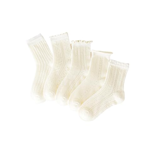 Toddler Girls Mid-Calf Socks Little Girl Lightweight Breathable Thin Style Mesh Ruffle Socks 5 Pairs