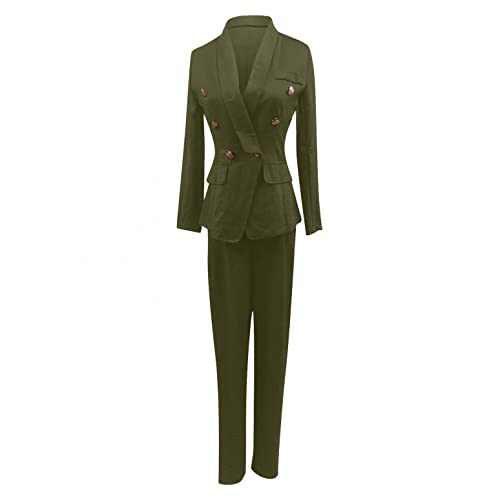 Solid Blazer Jackets Elegant Business Suit 2 Piece Outfits Sets Long Sleeve Cardigan Coat and Pants Trousers for Women4