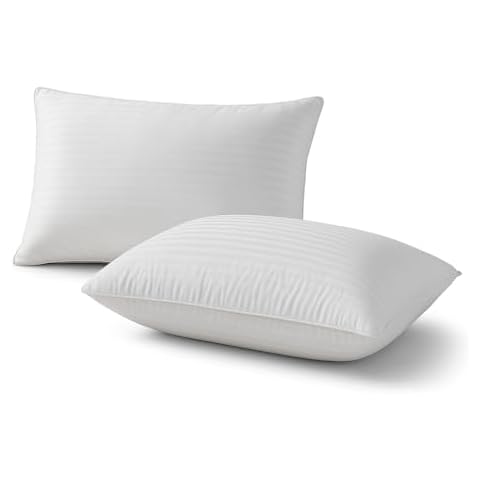 Linen Empire 2 Pack Pillow Hotel Quality Stripe Bed Pillows - Medium Support Ultrabounce Pillow for Side & Back Sleepers Soft, Bouncy, Hypoallergenic Striped 2 Pillows Cover
