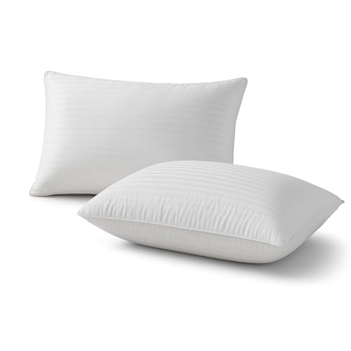 Linen Empire 2 Pack Pillow Hotel Quality Stripe Bed Pillows – Medium Support Ultrabounce Pillow for Side & Back Sleepers Soft, Bouncy, Hypoallergenic Striped 2 Pillows for Sleeping & Bedroom Use