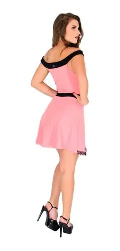 Vestido Curto Feminino De Laço Princesa Festa (P, ROSA BEBÊ/PRETO)