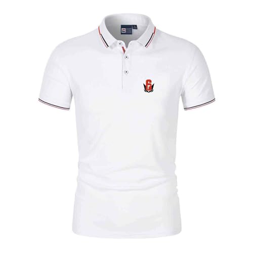 Seroni Polos Transpirables para Hombres para Rainbow Six Siege Ropa Deportiva Cómoda Golf Camiseta Suave Botones Manga Corta Colores Contrastantes- White||S