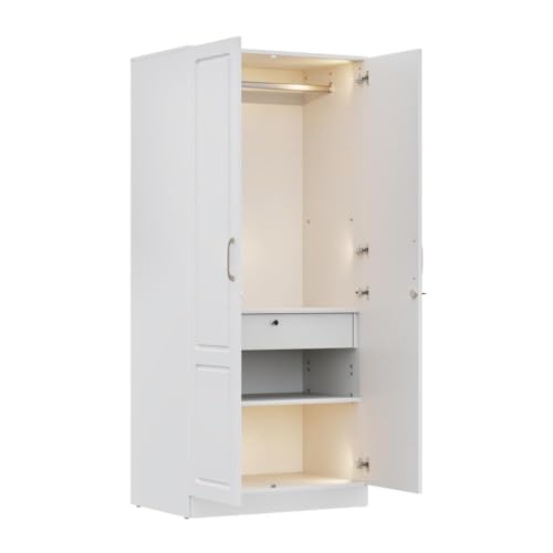 Image of Wakefit Wardrobe for Bedroom | 3 Yr Warranty | Cupboard for Bedroom, Almirah, Wooden Wardrobe, Comes with LED light, Multi-Shelves, Drawer & Hanger, Density:680-750 kg /m, Free Installation(Tyrian-FW)
