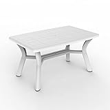 FÁCIL DE ALMACENAR: Mesa de jardín de 140 x 90 x 74 cm y 9,4 kg de peso. Las patas se montan y desmontan a presión en un momento, facilitando su almacenaje fuera de temporada