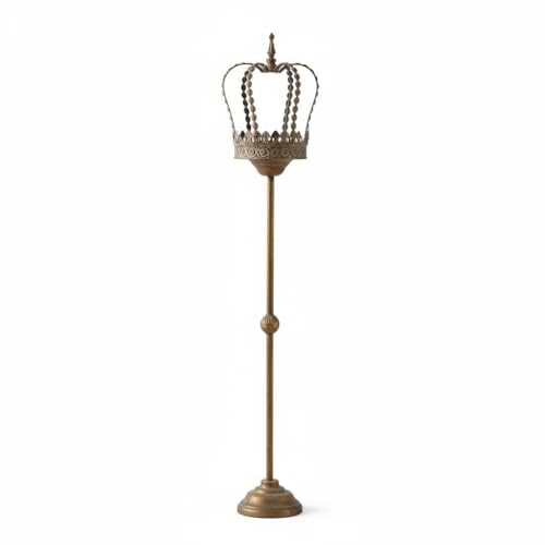 GCVNEX Vintage Crown Floor Candelabra, 42 Inch Tall Antique Gold Wrought Iron Candle Holder, Royal Style Pillar Stand for Home Decor, Wedding Centerpiece & Rustic Accent (A3294)
