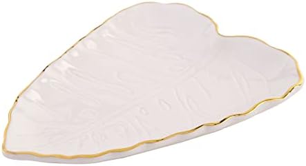 Lilly Pulitzer Shaped Trinket Tray, Ceramic Jewelry Dish, Small Decorative Tray for Jewelry or Keys, Gold/White Leaf