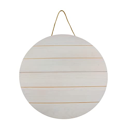 AuldHome Whitewashed Round Pine Wood Sign #TOP28