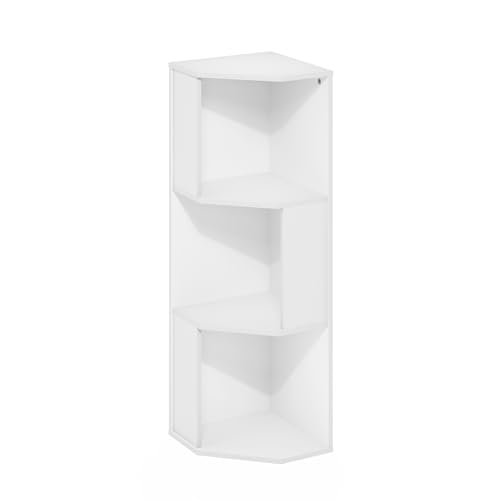 Image of Furinno ECON Corner Shelf, 3-Tier Corner Book Shelf, Standing Storage Shelves, Cube Display Rack, Bookshelf, for Organization and Storage, Living Room, Home Office, White
