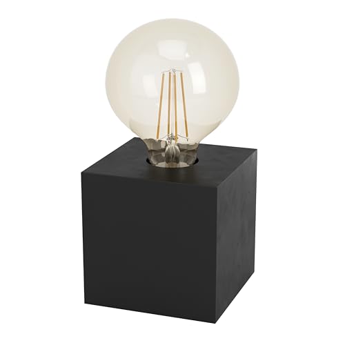 Eglo lampada da tavolo Prestwick 2, lampada da tavolo deco, cubo da comodino in legno nero opaco, FSC100HB, illuminazione da tavolo per soggiorno e camera da letto, E27