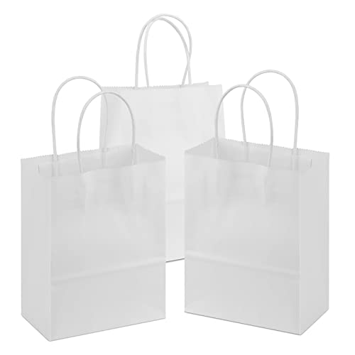 50 Piezas Bolsas de Papel Kraft Papel de Regalo Con Asa Papel Regalo Navidad Bolsas de Papel Pequeñas Espesar, Fiesta, Cumpleaños, Boda, 15 x 8 x 21 cm, Blanco Cover
