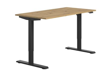 KOBI Flexi - Scrivania elettrica regolabile 138 x 58 cm, in rovere artigianale/nero, altezza regolabile 70-115 cm, pannello LED a memoria, sistema anticollisione