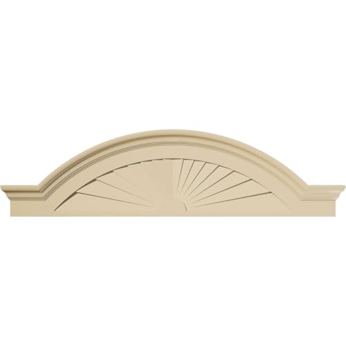 60"W x 16"H x 3"P Segment Arch W/Flankers Sunburst Signature Urethane Pediment, Primed Tan