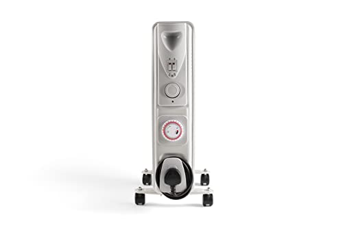 PIFCO Oil Filled Radiator 2000W White 9 Fin - 3 Heat Settings 800W, 1200W, 2000W - 24hr timer Oil Heater for Home, Office, Hotel with UK Plug - Free Standing Electric Radiator