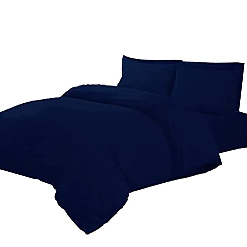 Linens World 200 Thread Count 100% Egyptian Cotton Duvet Quilt Cover Bedding Sets with Pillow cases (Navy, King)