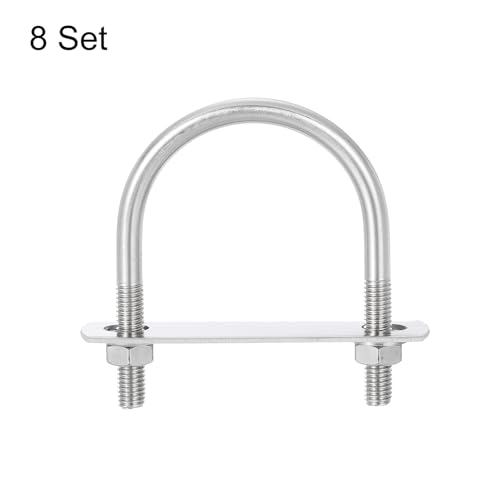 Image of uxcell Round U-Bolts, 8 Sets 58mm(2.28 inch) Inner Width 84mm Length M8 304 Stainless Steel U Clamp Bolt with Nuts and Plates, for Boat Trailer