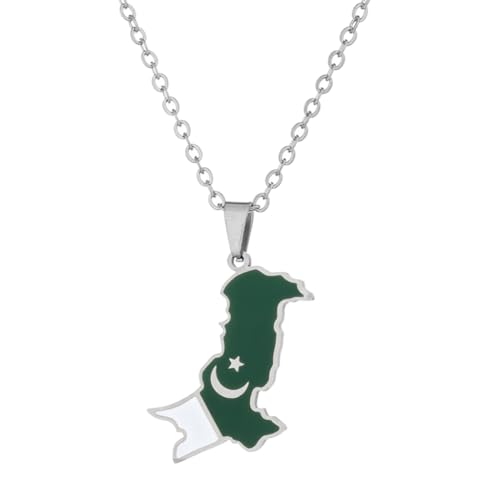 MZRAN Collier pour femme, couple, carte du Pakistan, collier en acier inoxydable, pendentif drapeau, chaîne de clavicule réglable, accessoire unique, Acier inoxydable