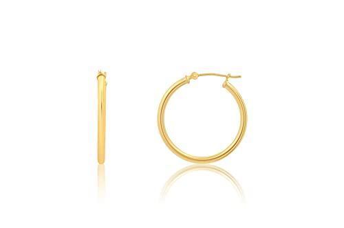 14k Real Yellow Gold Click-Top Round Hoop Earrings - 1 inch (25mm)